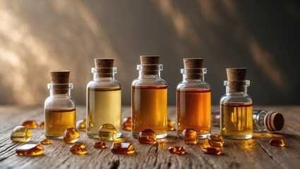 Banner showcasing five bottles of essential oil alongside resin