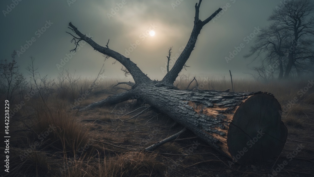 Poster a fallen tree featuring light in the background
