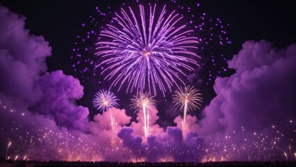 Anniversary Celebration with Purple Firework Banner for Holiday Festival