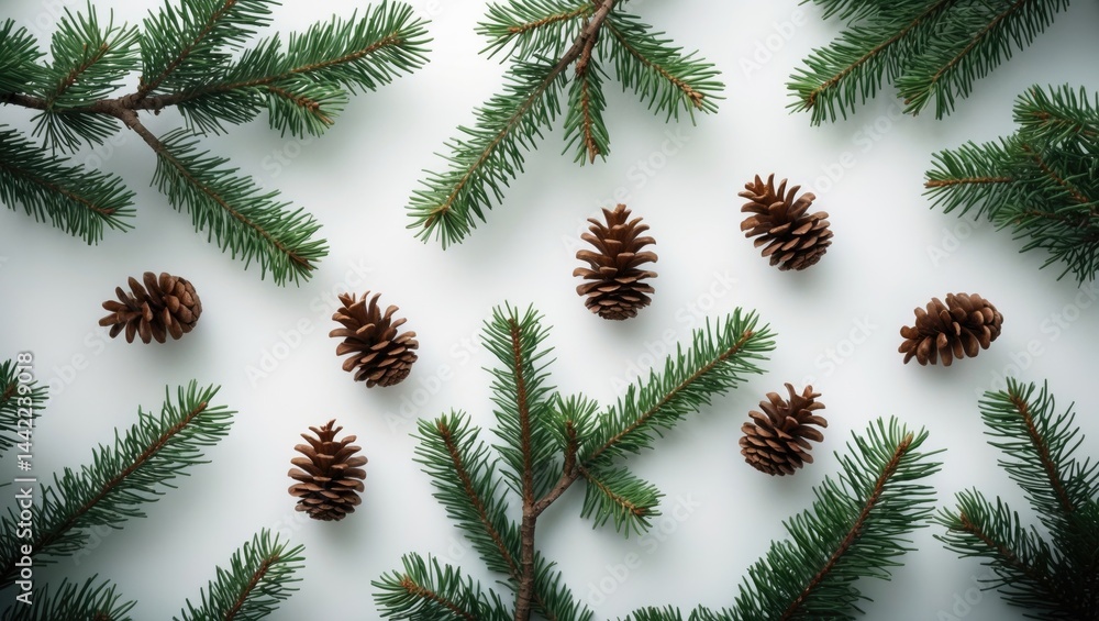 Aufkleber background with clipping path featuring a fir tree branch and pine cone