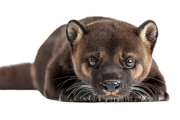 Obraz premium Close-up of a small, brown mammal Its alert eyes and focused gaze are prominent features Soft fur, sharp features, and a vigilant posture are noticeable