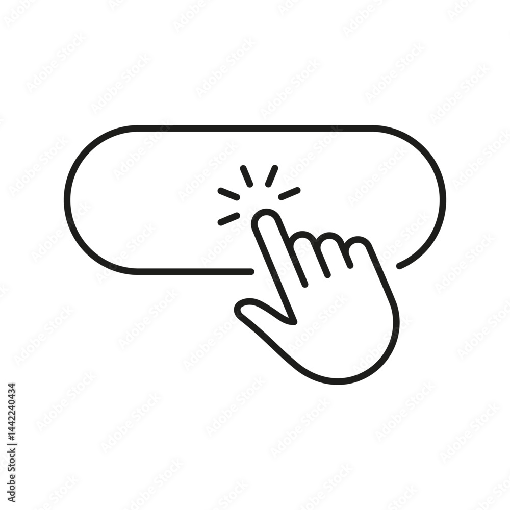 Fototapete hand clicking button line icon. user interaction, click action, and digital interface navigation out