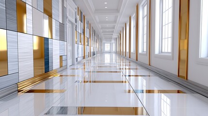 Obraz premium Elegant Gold and White Marble Corridor Interior Design Architecture