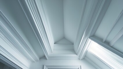 Obraz premium Traditional Interior Showcasing Elegant White Crown Molding from a Low Perspective
