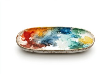 Vibrant handcrafted oval serving tray showcasing a watercolor like design with earthy tones and a