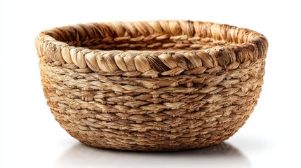 Fototapeta premium a handwoven basket on a white isolated background, natural and charming design