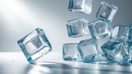 Ice cube in free fall, isolated on background, featuring a clipping path and full depth of field