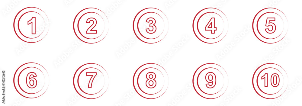 Poster simple round numbers icon set in line style. set of 1-10 numbers simple circle style symbol sign for