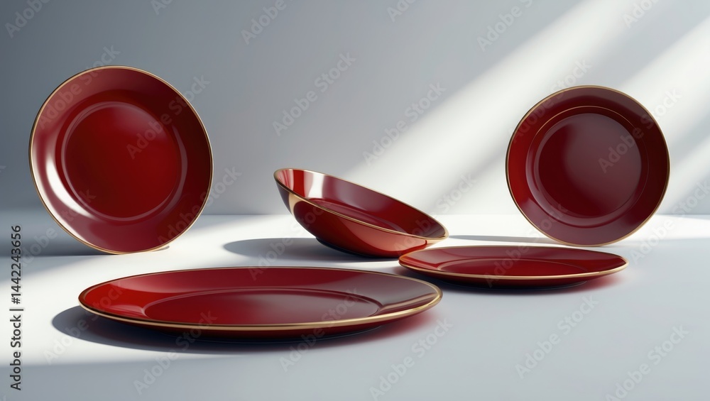 Poster empty ceramic plate on a white surface, shown from multiple viewpoints