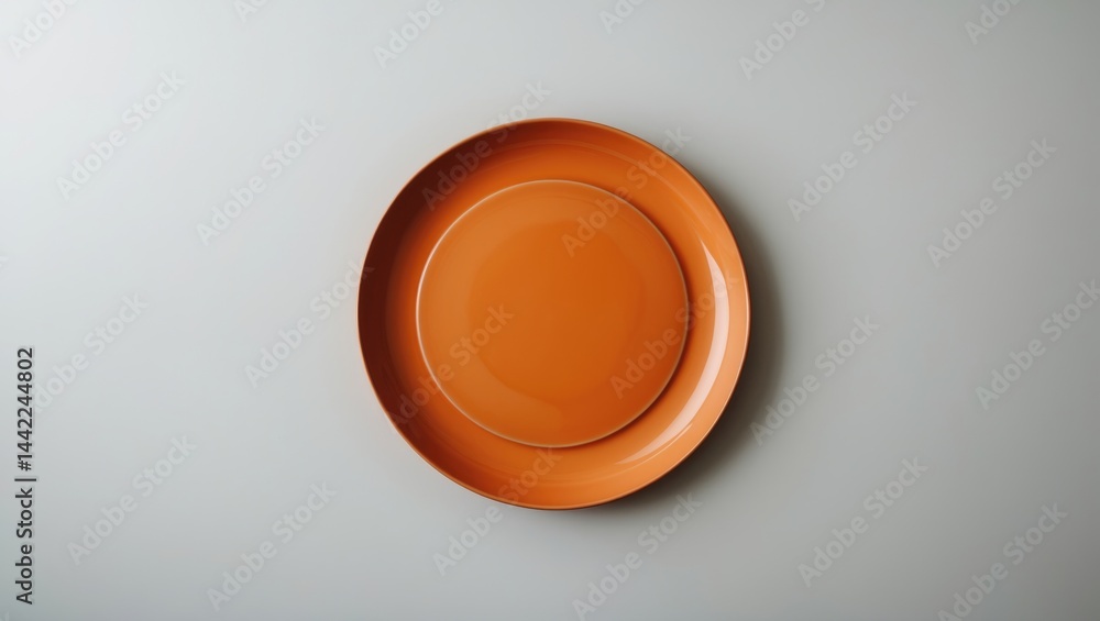 Poster empty ceramic plate in a round shape set against a white backdrop