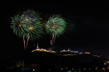 Night scene of fireworks festival in Phra Nakhon Khiri at phetchaburi province, thailand.