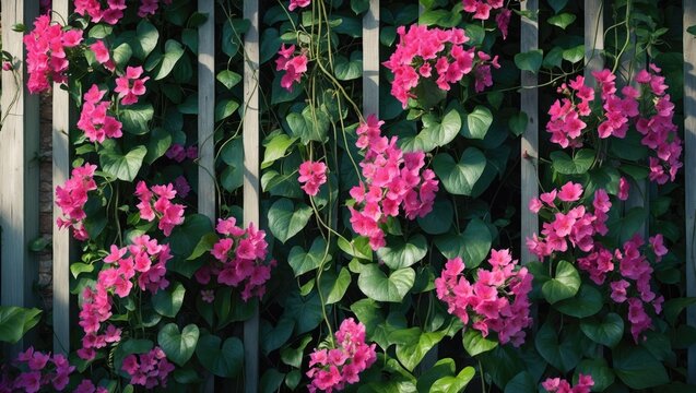 Green leaf background with pink lobia flowers
