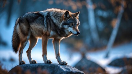 Obraz premium Eurasian wolf atop a rock