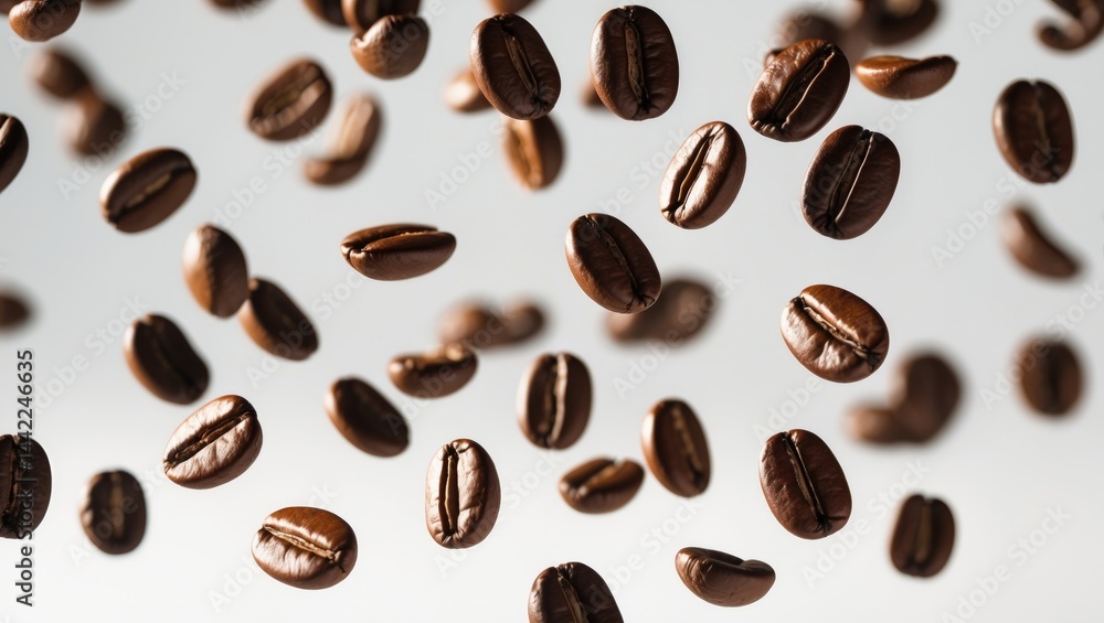 Aufkleber falling coffee beans captured in close-up on an isolated background
