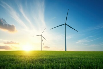 Wind turbines in green field