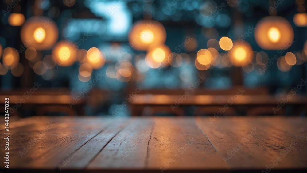 Fototapete high-quality photo of an empty table displaying your product, set against a blurred bokeh background