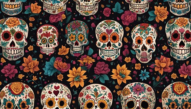 Sugar Skulls and Floral Pattern