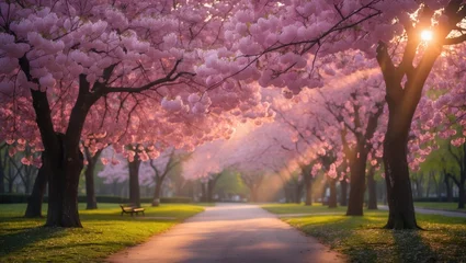 Selbstklebende Fototapeten Park filled with flowering trees. © Giovanni