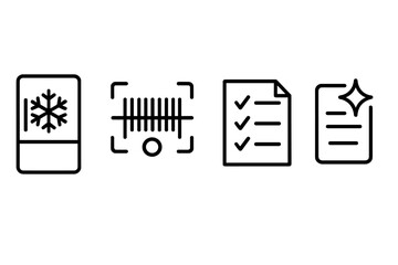 Connected-kitchen icons showing cooling, scan, stock, and cooking ideas