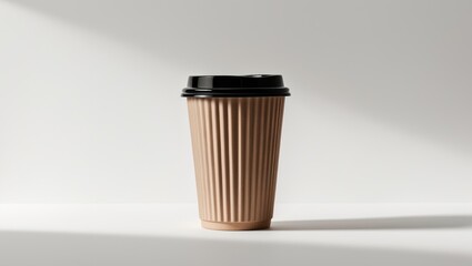 Single paper cup with a plastic lid against a white backdrop