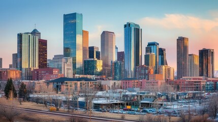 Naklejka premium A beautiful panoramic cityscape showcasing many tall modern buildings