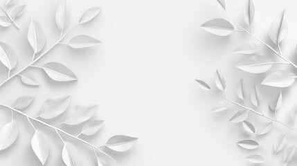 Elegant white paper leaves frame on light background with copy space for text
