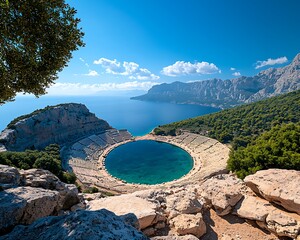 Scenic coastal amphitheater, turquoise water