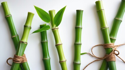 Fototapeta premium White background with isolated pieces of decorative plants and green leaves