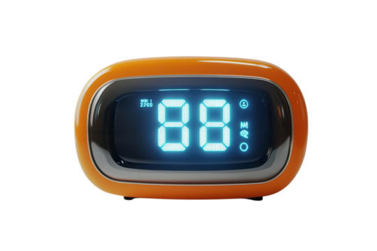 Retro orange digital clock showing 88 vibrant blue LED display sleek design modern alarm clock