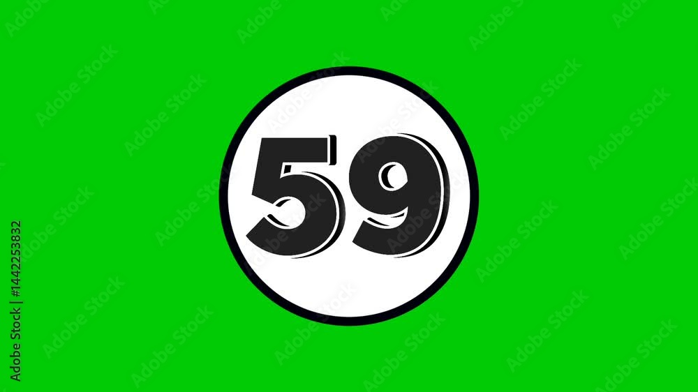 Poster number 59 symbol sign animation motion graphics cartoon black color on green screen background.numbe