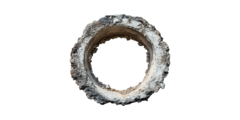 Circular Concrete Pipe Cross-Section. Industrial Construction Material Isolated On Transparent Background