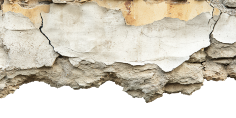 Cracked Concrete Wall Texture. Structural Damage And Deterioration Concept Isolated On Transparent Background