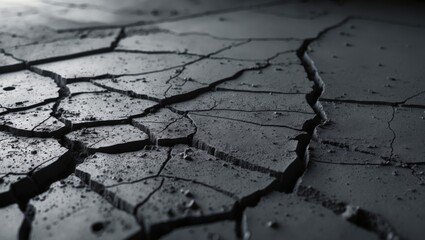 Patterned black and white cement surface featuring cracks and fractures due to impact and long-term wear