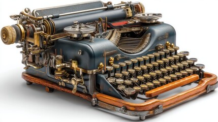 a vintage typewriter on a white isolated background, retro and nostalgic design