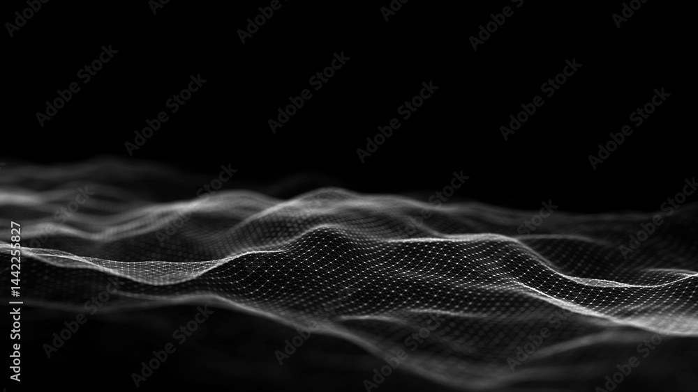 Poster dynamic black wave of particles. abstract futuristic background. big data visualization. 3d renderin