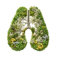 Green Trees and Flowers in Lung Shape isolated on white background