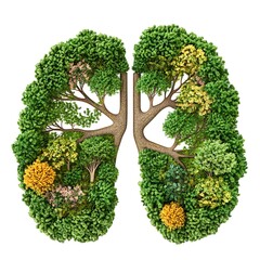 Green Trees and Flowers in Lung Shape isolated on white background