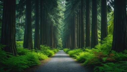 Obraz premium Shrine's Avenue of Giant Cedar Trees in the Summer