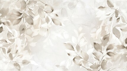 Fototapeta premium Elegant neutral leaf pattern background with soft beige watercolor effect