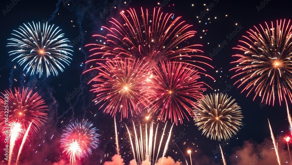 Poster countdown to festive party event with red fireworks