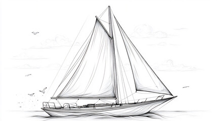 clean line drawing of a simple outline of a sailboat, minimalist on a white background