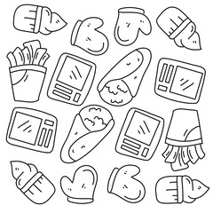 Hand drawn collection of various snack food and beverage illustrations