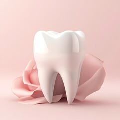 Healthy White Tooth on Soft Rose Background isolated on white background