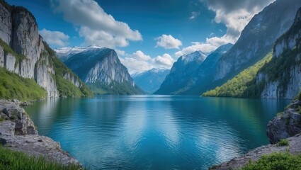 Lake scenery captured in a panoramic view from the pathway