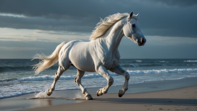 Snow-covered perlino stallion