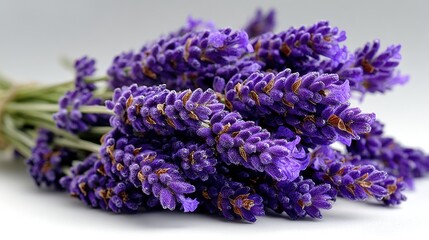 a fresh bunch of lavender on a white isolated background, aromatic and relaxing look