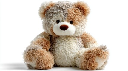 a soft, plush teddy bear on a white isolated background, cute and comforting look