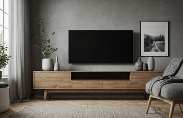 TV Cabinet in a Scandinavian Decor Living Room – Minimalist Interior Design with Cozy and Modern Aesthetic