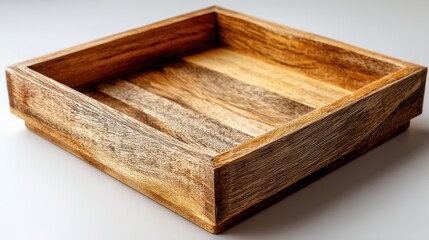a simple wooden tray on a white isolated background, minimalist and natural design