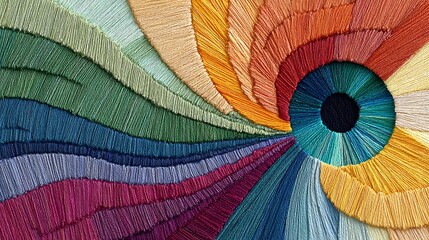 Fototapeta premium Vibrant Rainbow Eye Embroidery Art Colorful Threadwork Textile Detail